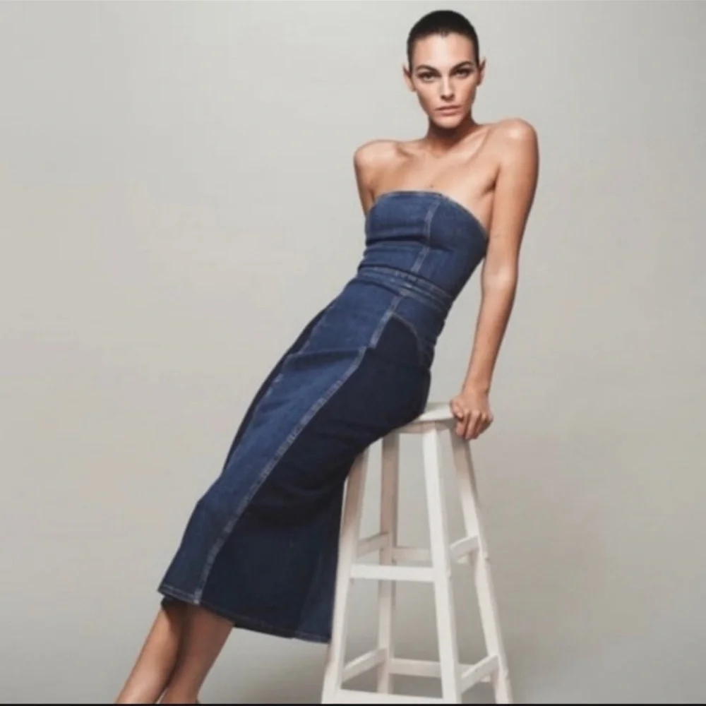 Zara Blue Denim Strapless Dress - Picture 4 of 16